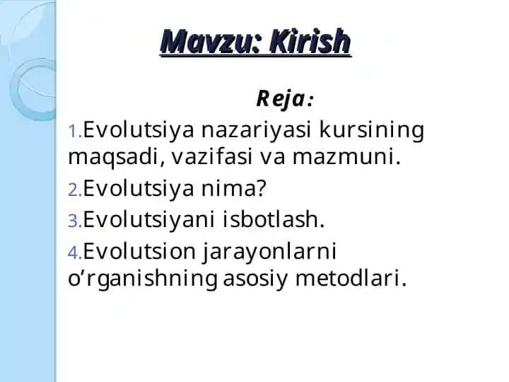 Evolutsiya nazariyasi kursi (Kirish)