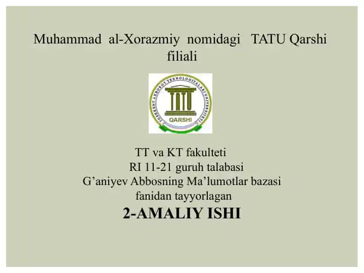 Ma’lumotlar bazasida ma’lumotlarni yozish, o’zgartirish va o’chirish