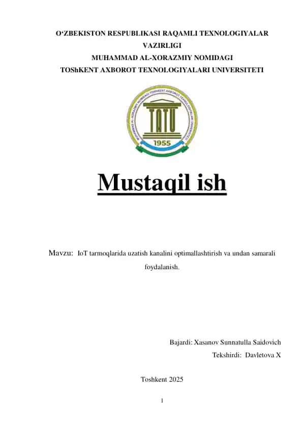 IoT tarmoqlarida uzatish kanalini optimallashtirish va undan samarali