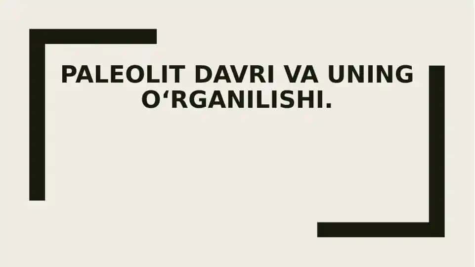 Paleolit davri va uning o‘rganilishi