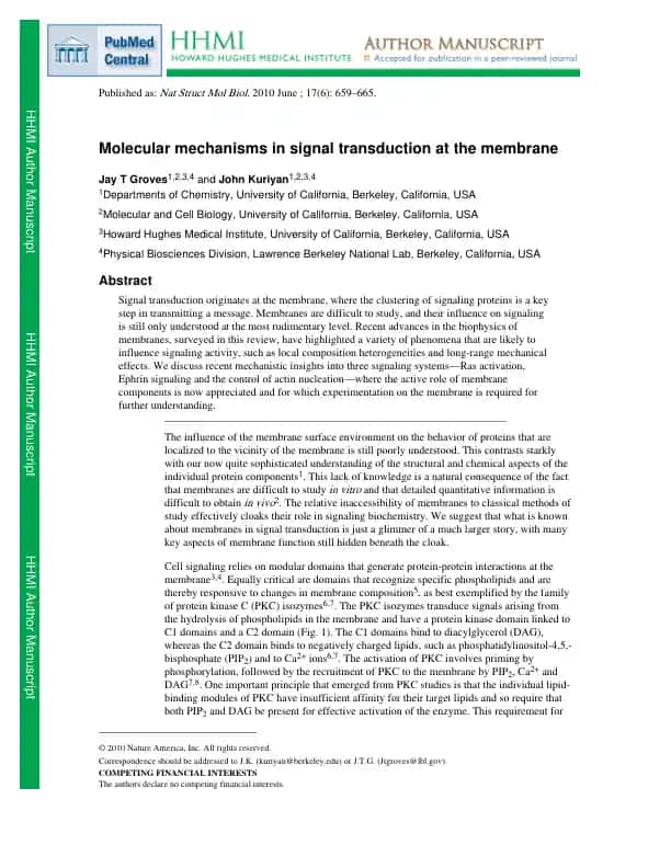 Molecular mechanisms in signal transduction at the membrane