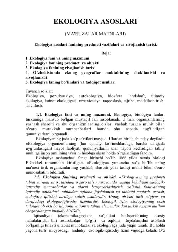 Ekologiya asoslari