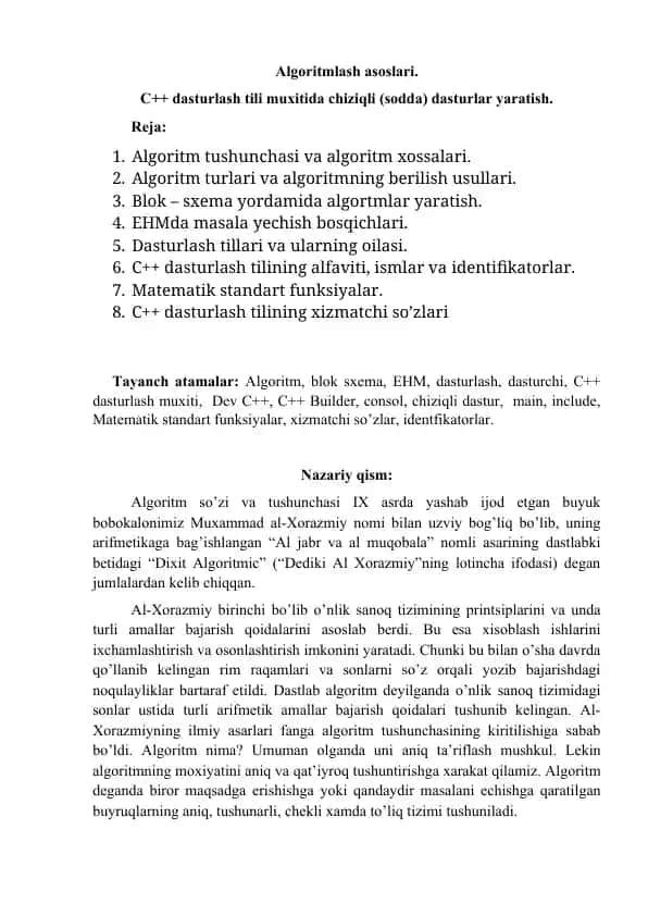 Algoritmlash asoslari