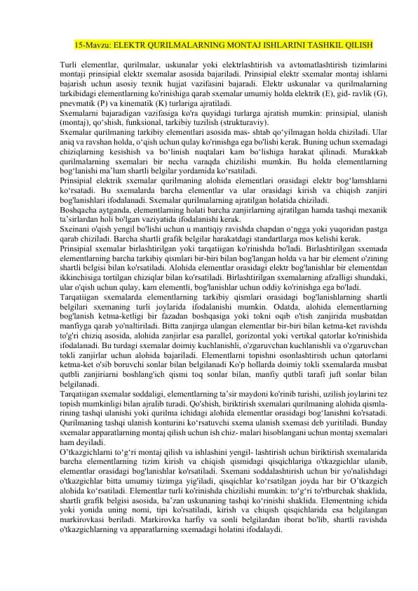 Elektr qurilmalarning montaj ishlari