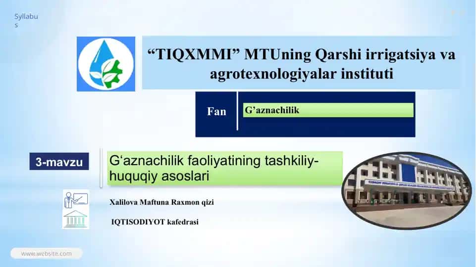 G‘aznachilik faoliyatining tashkiliy-huquqiy asoslari
