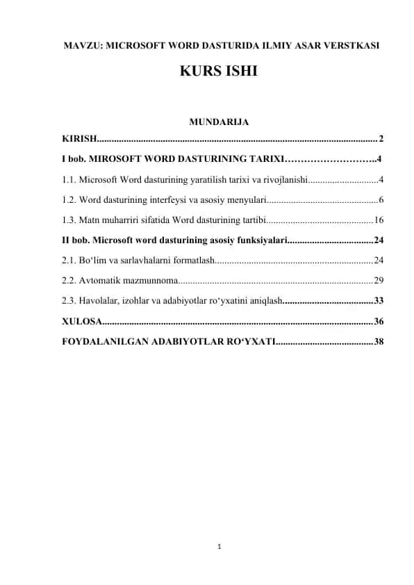 MICROSOFT WORD DASTURIDA ILMIY ASAR VERSTKASI
