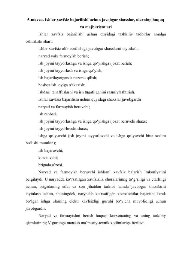 Ishlar xavfsiz bajarilishi