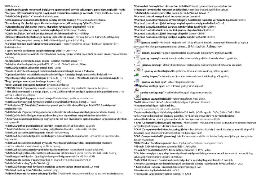 SAPR-MathCAD savol-javobli taqdimot
