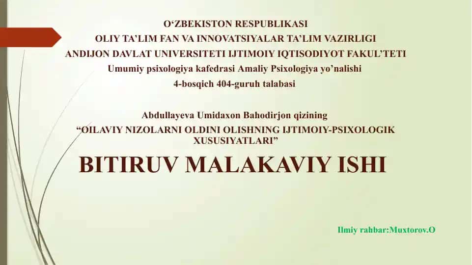 O‘ILAVIY NIZOLARNI OLDINI OLISHNING IJTIMOIY-PSIXOLOGIK XUSUSIYATLARI