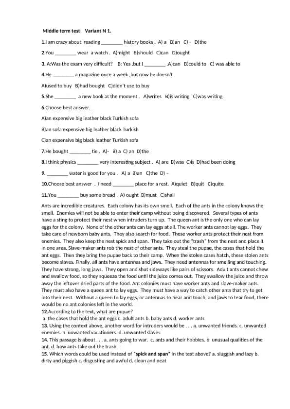 Middle term test Variant N 1