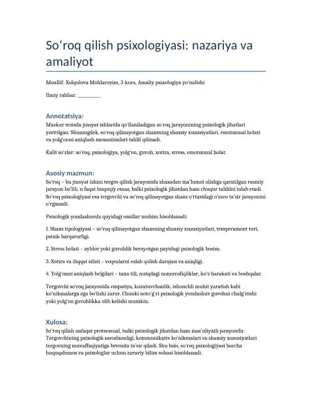 So‘roq qilish psixologiyasi: nazariya va amaliyot