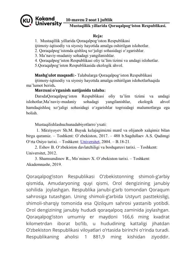 Mustaqillik yillarida Qoraqalpog‘iston Respublikasi