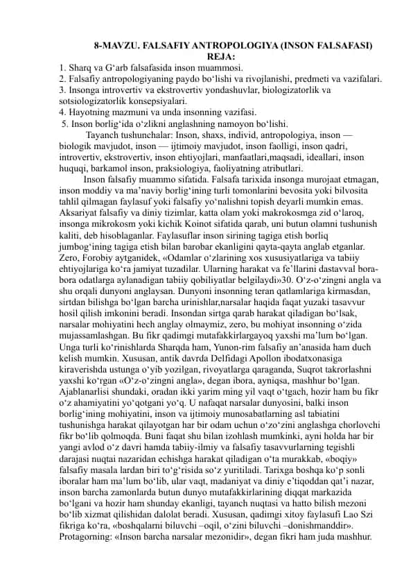 Falsafiy Antropologiya (Inson Falsafasi)