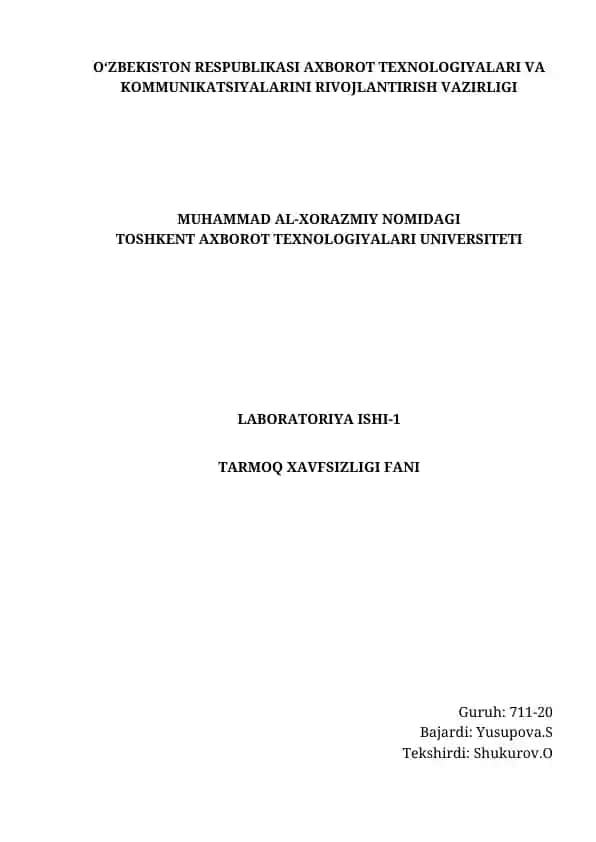 Tarmoq xavfsizligi fanida laboratoriya ishi