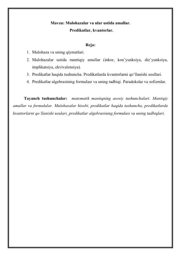 Mantiq jarayonini turli matematik belgilar bilan ifodalash
