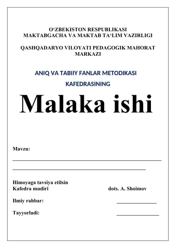 Aniq va tabiiy fanlar metodikasi