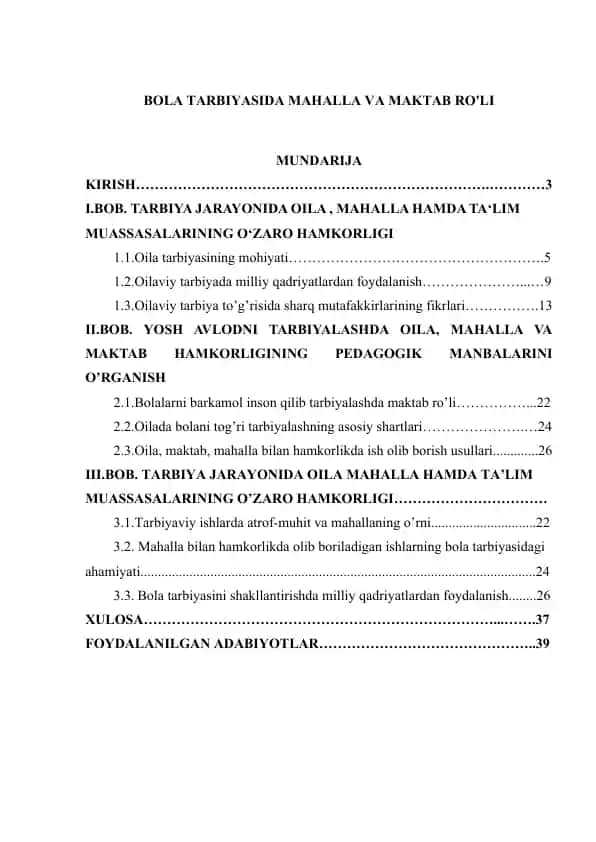 BOLA TARBIYASIDA MAHALLA VA MAKTAB RO'LI