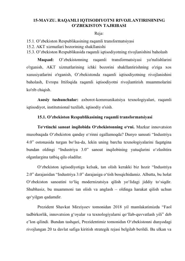 Raqamli Iqtisodiyot va Sanoat
