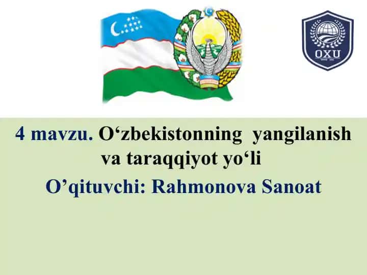 O‘zbekistonning yangilanish va taraqqiyot yo‘li