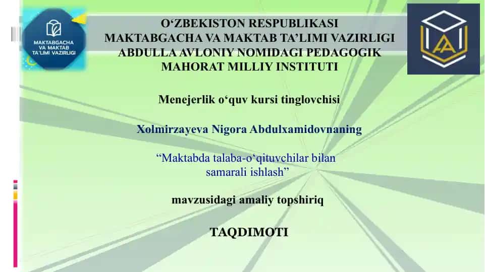 Maktabda talaba-o‘qituvchilar bilan samarali ishlash