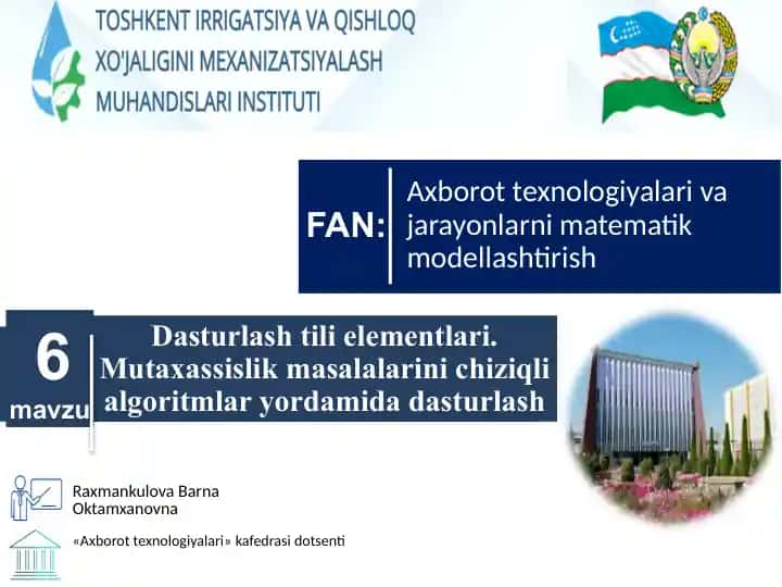 Dasturlash tili elementlari. Mutaxassislik masalalarini chiziqli algoritmlar yordamidadasturlash