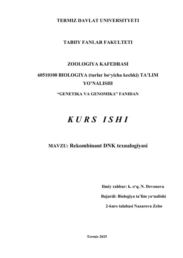 Rekombinant DNK texnalogiyasi