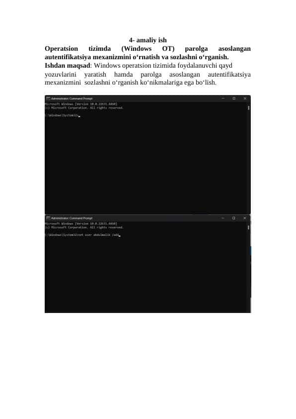 Operatsion tizimda parolga asoslangan autentifikatsiya