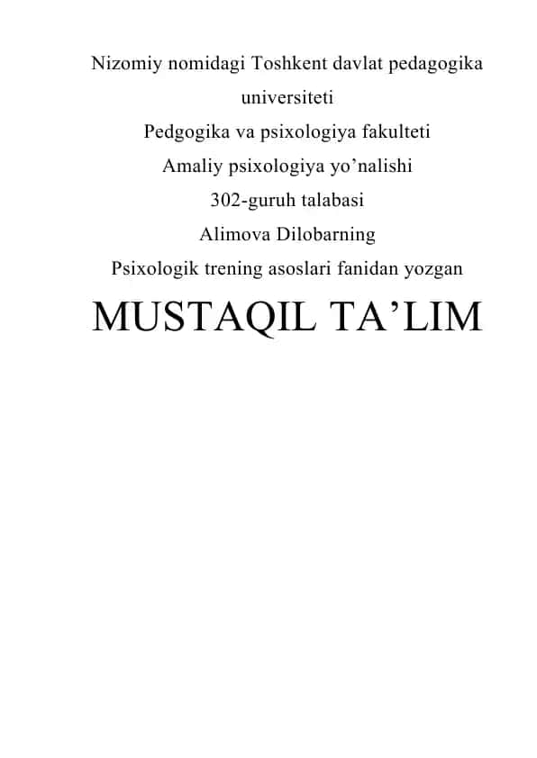 Trening guruhlari tarixi va psixologik trening asoslari