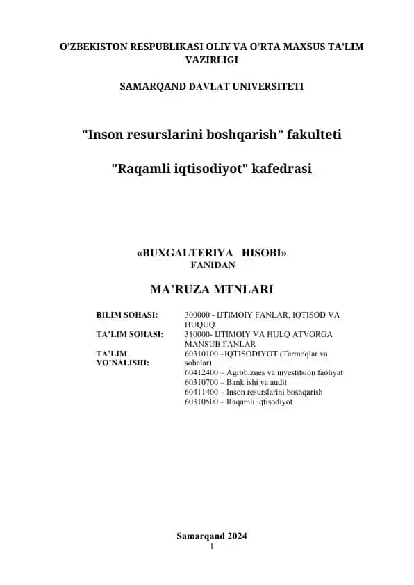 «BUXGALTERIYA HISOBI» Fanidan Ma’ruza Matnlari