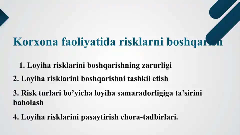 Korxona faoliyati daromadlarni boshqarish