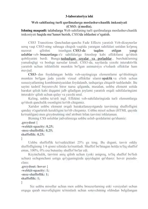 Web sahifaning turli qurilmalarga moslashuvchanlik imkoniyati (CSS3: @media)