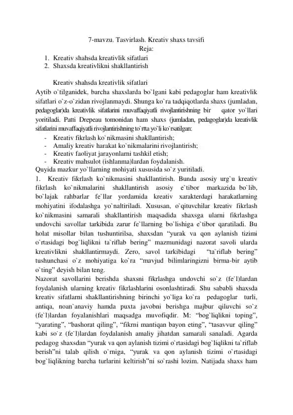 Kreativlik sifatlari