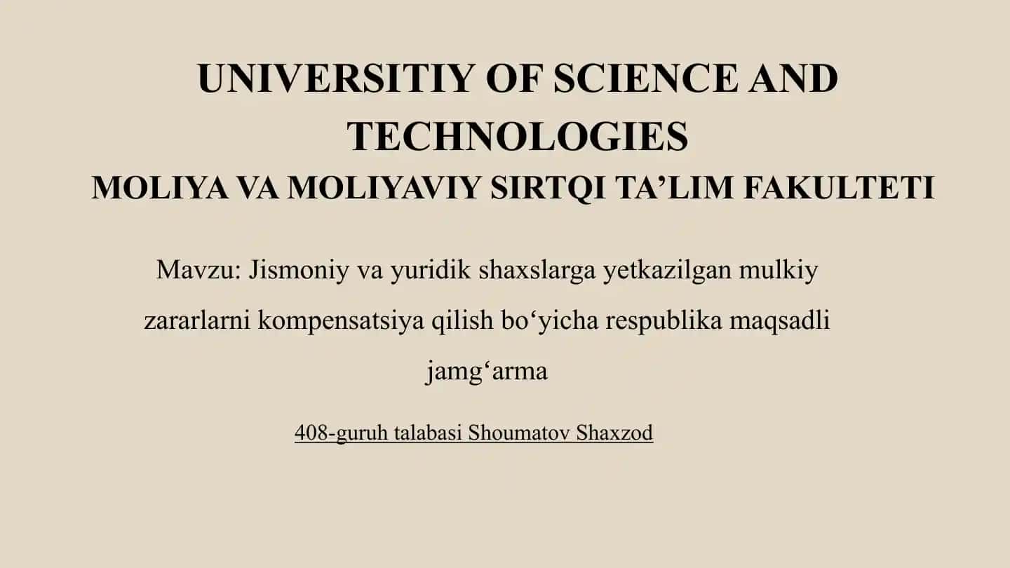 Jismoniy va yuridik shaxslarga yetkazilgan mulkiy zararlarni kompensatsiya qilish boʻyicha respublika maqsadli jamgʻarma