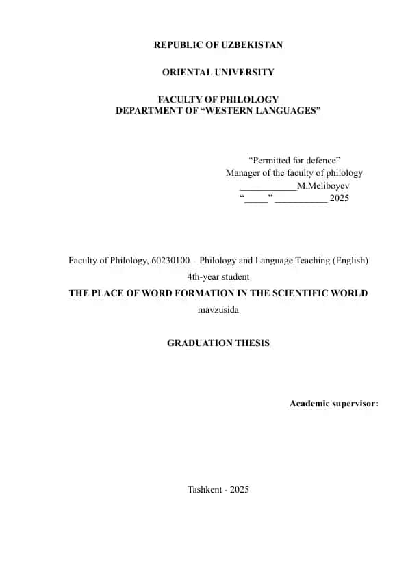 THE PLACE OF WORD FORMATION IN THE SCIENTIFIC WORLD