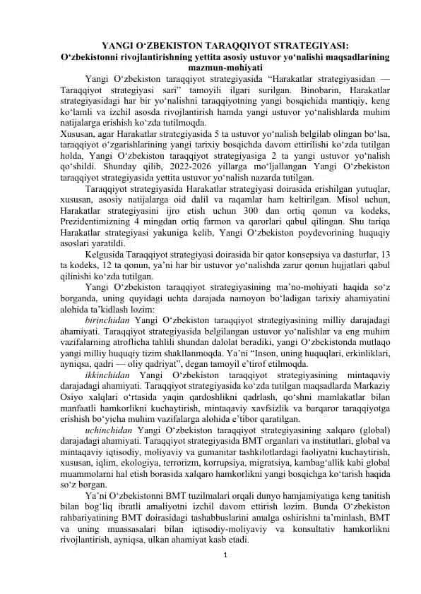 Yangi O‘zbekiston Taraqqiyot Strategiyasi