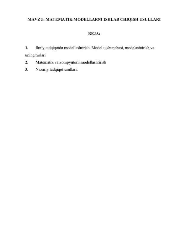 Matematik Modellashtirish Usullari
