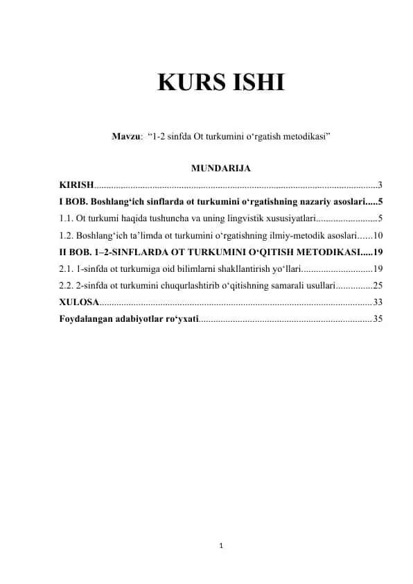 1-2 sinfda Ot turkumini o‘rgatish metodikasi