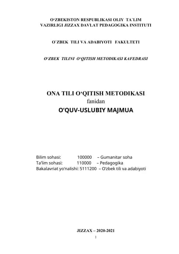 O‘zbek Tilini O‘qitish Metodikasi