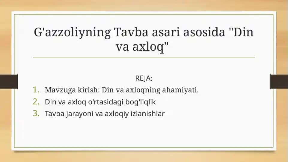 Tavba asari asosida "Din va axloq"