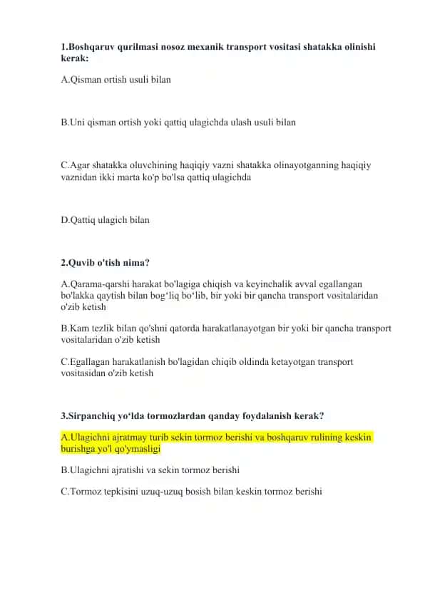 PRAVA UCHUN IMTIHON SAVOL JAVOBI.