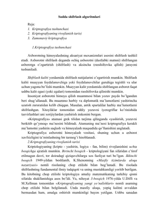 Sodda shifrlash algoritmlari