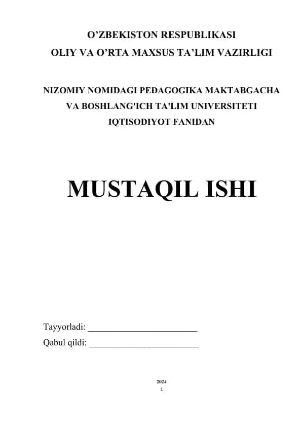 Mehnat bozorini tartibga solish va boshqarish (mustaqil ish)