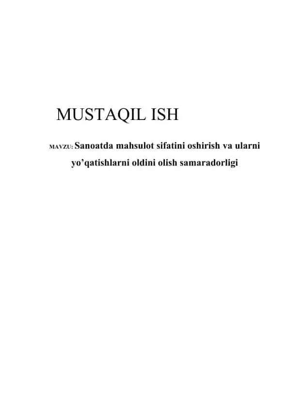 Mahsulot sifatini oshirish va sifat nazorati tizimlari