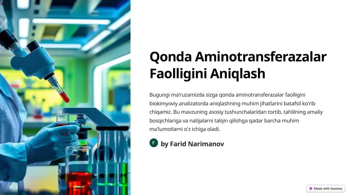 Qonda Aminotransferazalar Faolligini Aniqlash