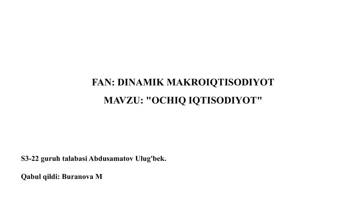 Ochiq Iqtisodiyot