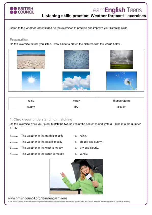 Listening skills practice: Weather forecast - exercises