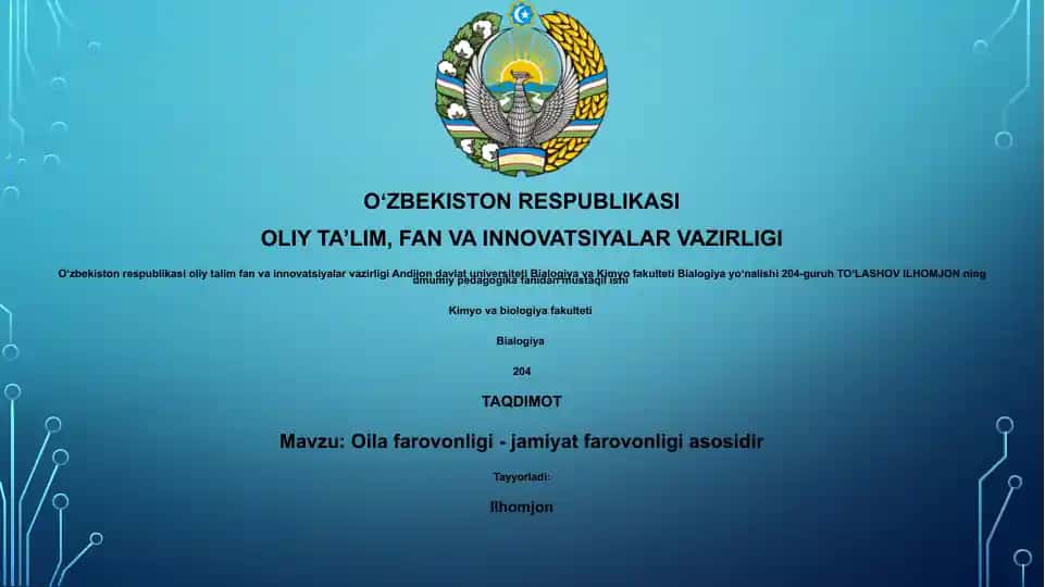 Oila farovonligi - jamiyat farovonligi asosidir