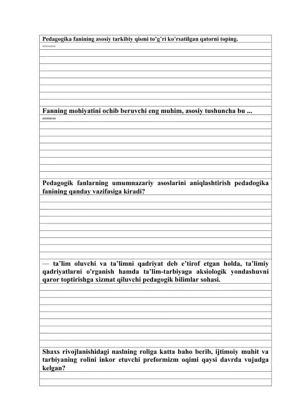 Pedagogika fanining asosiy tarkibiy qismi