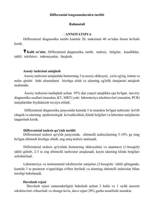 Differensial diagnostika tartibi