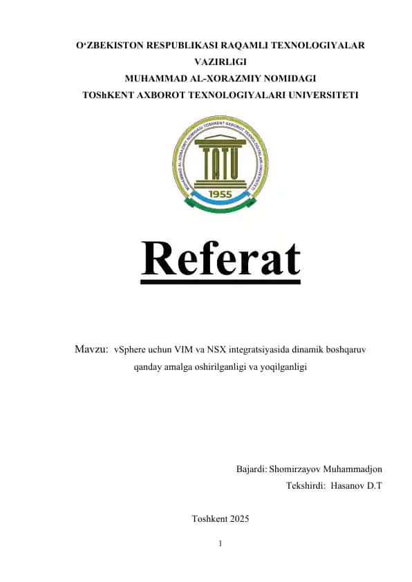 Integratsiya dinamik boshqaruv NSX va VIM uchun vSphere